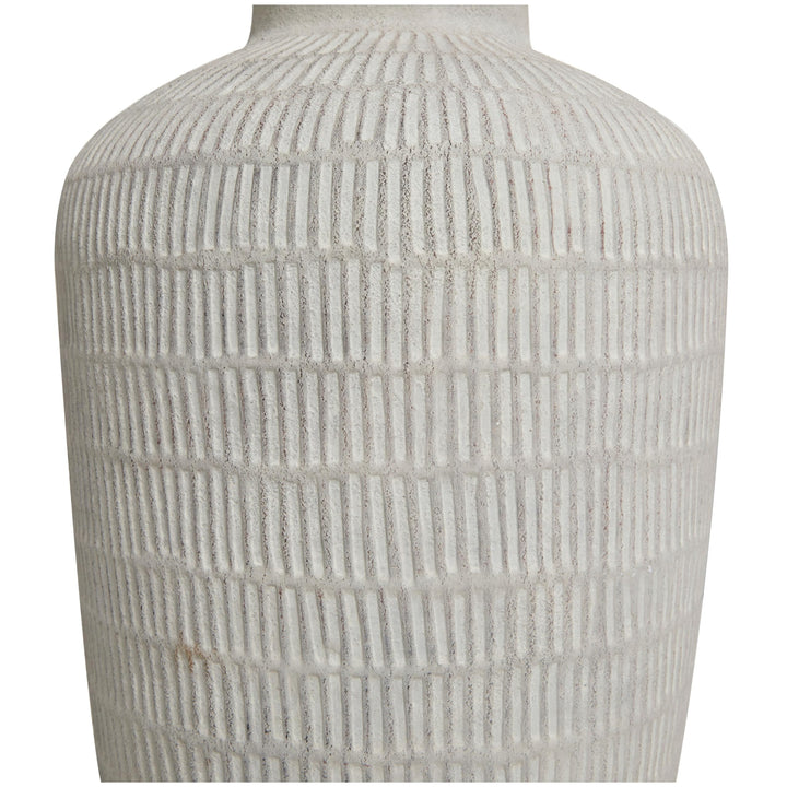 Cream Ceramic Textured Vase with Linear Pattern Off/White - Diamond Home USA