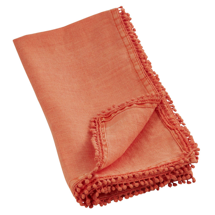 SARO LIFESTYLE 15062.PM20S Pomponin Collection Linen Pom Napkins (Set of 4)) 20" - Diamond Home USA