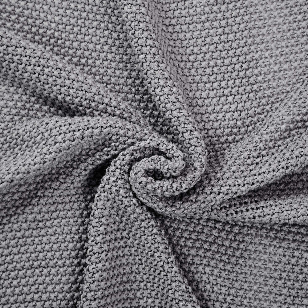 Modern Threads Knitted Bed Sofa Throw with Pom Poms Gray - 50" x 60" Stone - Diamond Home USA