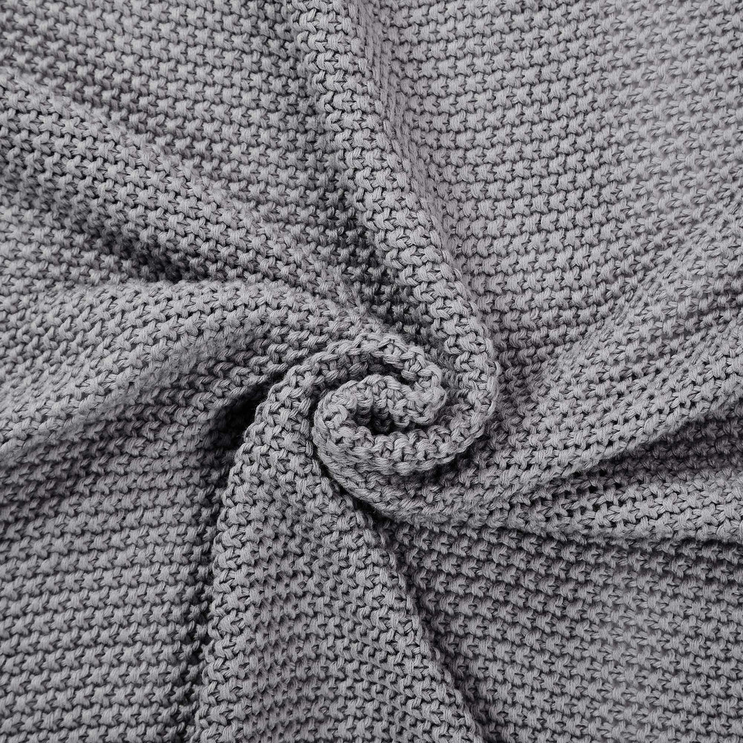 Modern Threads Knitted Bed Sofa Throw with Pom Poms Gray - 50" x 60" Stone - Diamond Home USA