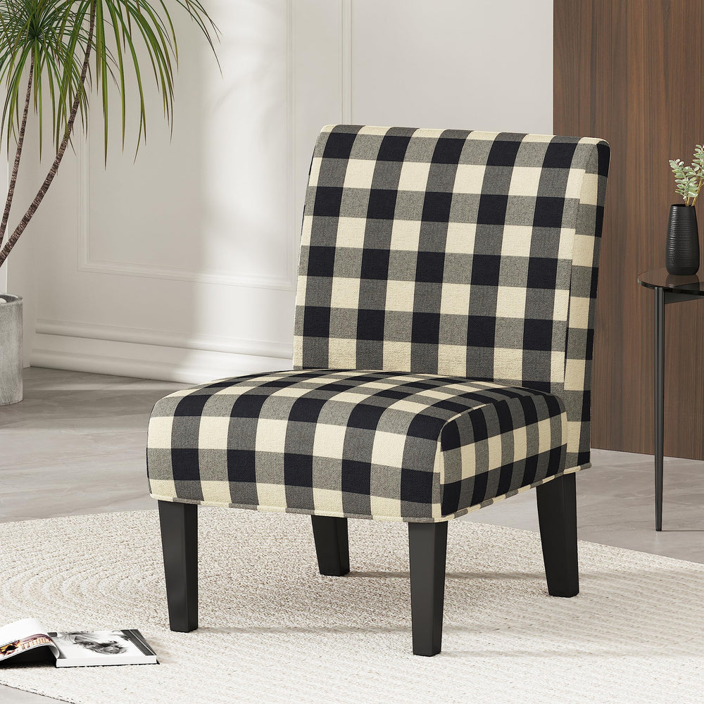 Christopher Knight Home Kendal Traditional Upholstered Farmhouse Accent Chair black checkerboard + matte black - Diamond Home USA
