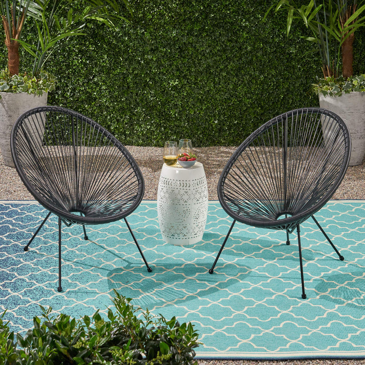 Anson Outdoor Steel Chairs w/ Hammock Rattan Seating (Set of 2) by Christopher Knight Home