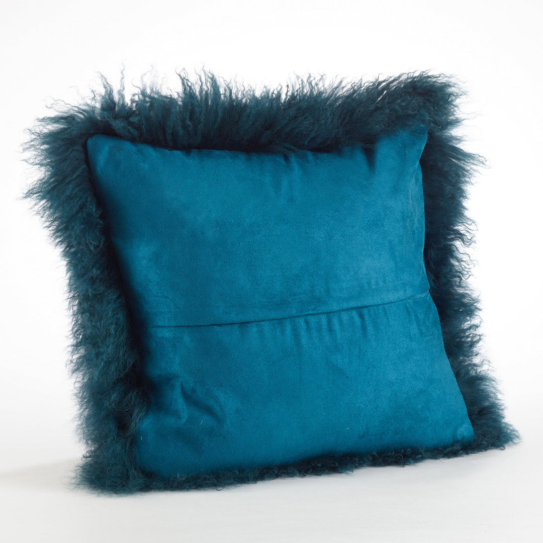 SAO LIFESTYLE 100% Wool Mongolian Lamb Fur Throw Pillow with Poly Filling