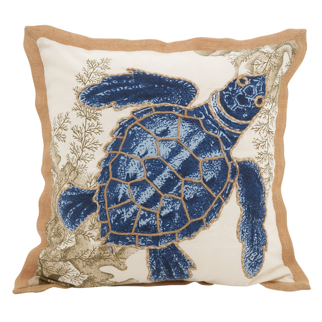 SARO LIFESTYLE Neptunian Collection Cotton Throw Pillow 20" Sea Turtle