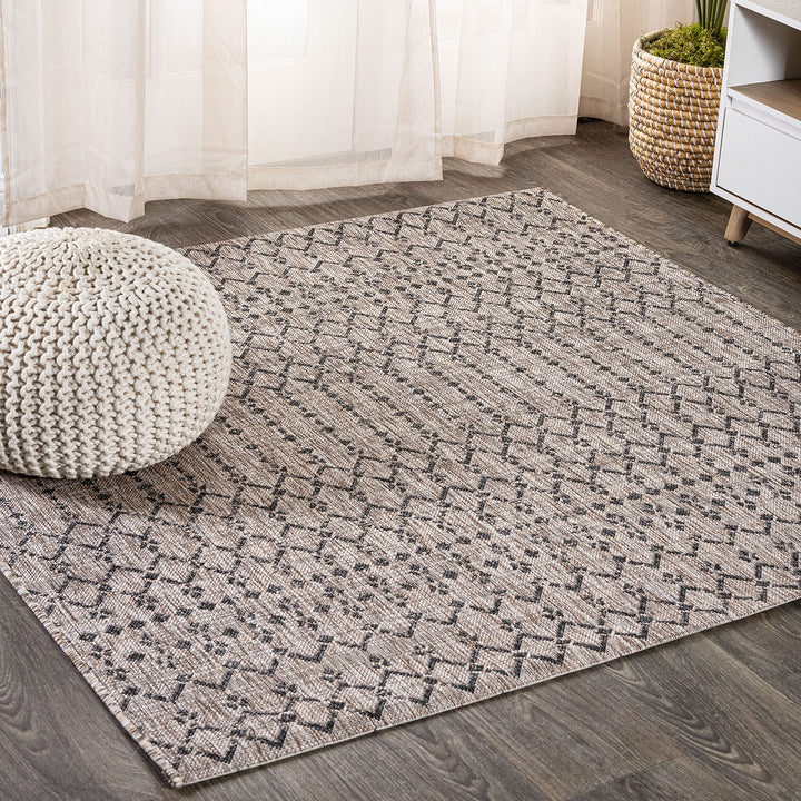 JONTHN Y SMB108D-6SQ Ourika Moroccan Geometric Textured Weave Indoor/Outdoor 6' Square - Natural/Black