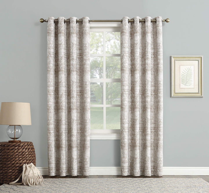 Sun Zero Darren Distressed Woven Jacquard Blackout Grommet Curtain Panel 50" x 84 Inches - Camel - Diamond Home USA