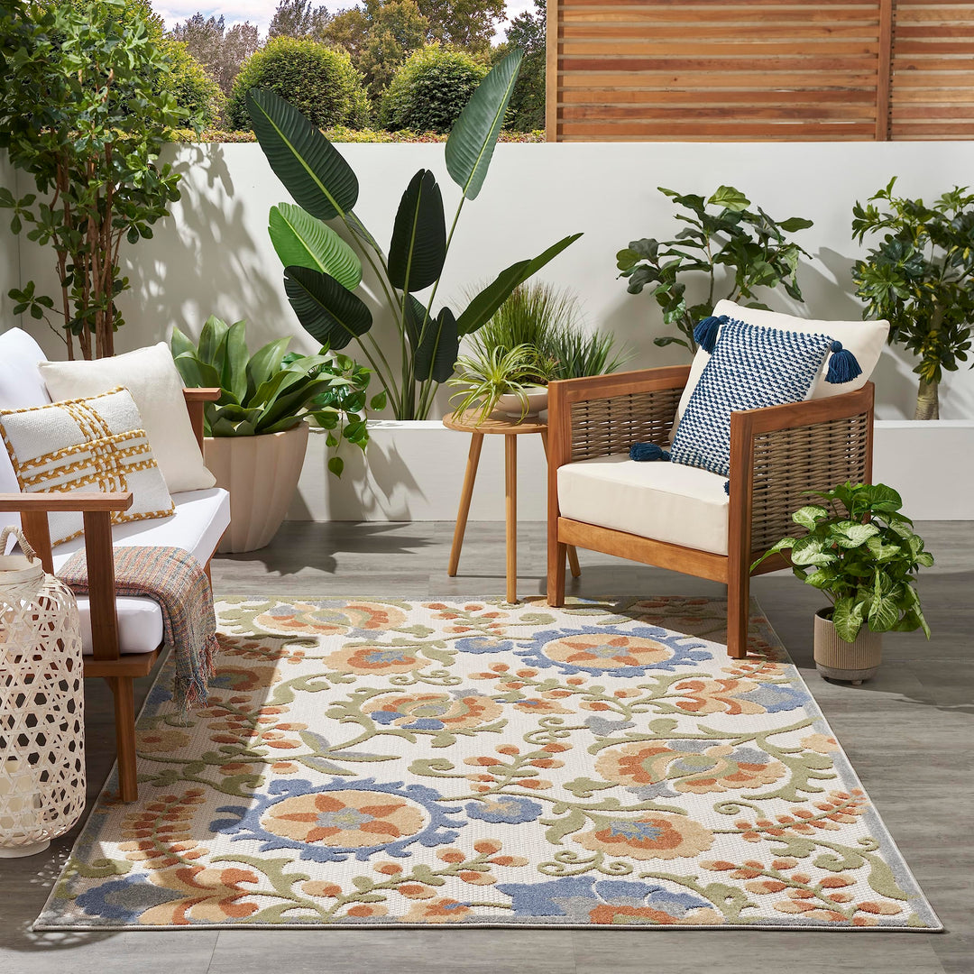 5'3 x 7'5 Indoor Outdoor Floral Color Area Rug Polypropylene