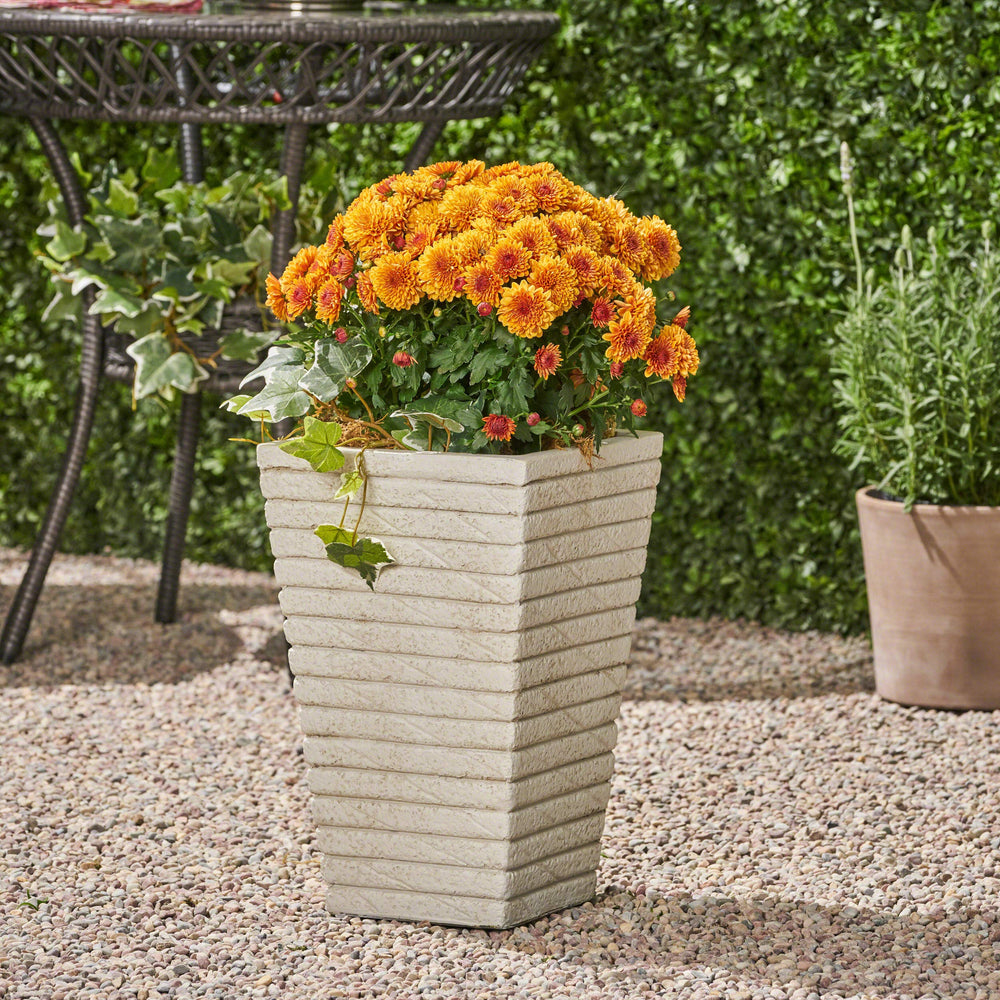 Great Deal Furniture Garden Urn Planter Square Tapered Riveted Antique White - Diamond Home USA