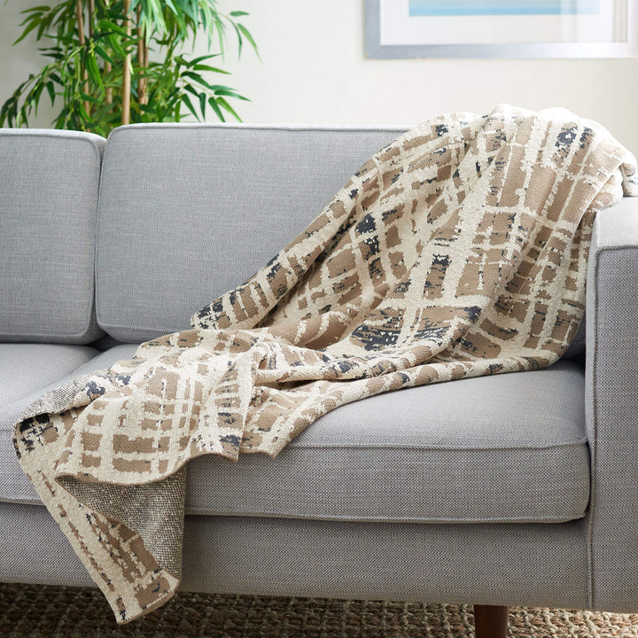 50 X 60-inch Cotton Throw Blanket Black Brown Geometric Modern Contemporary