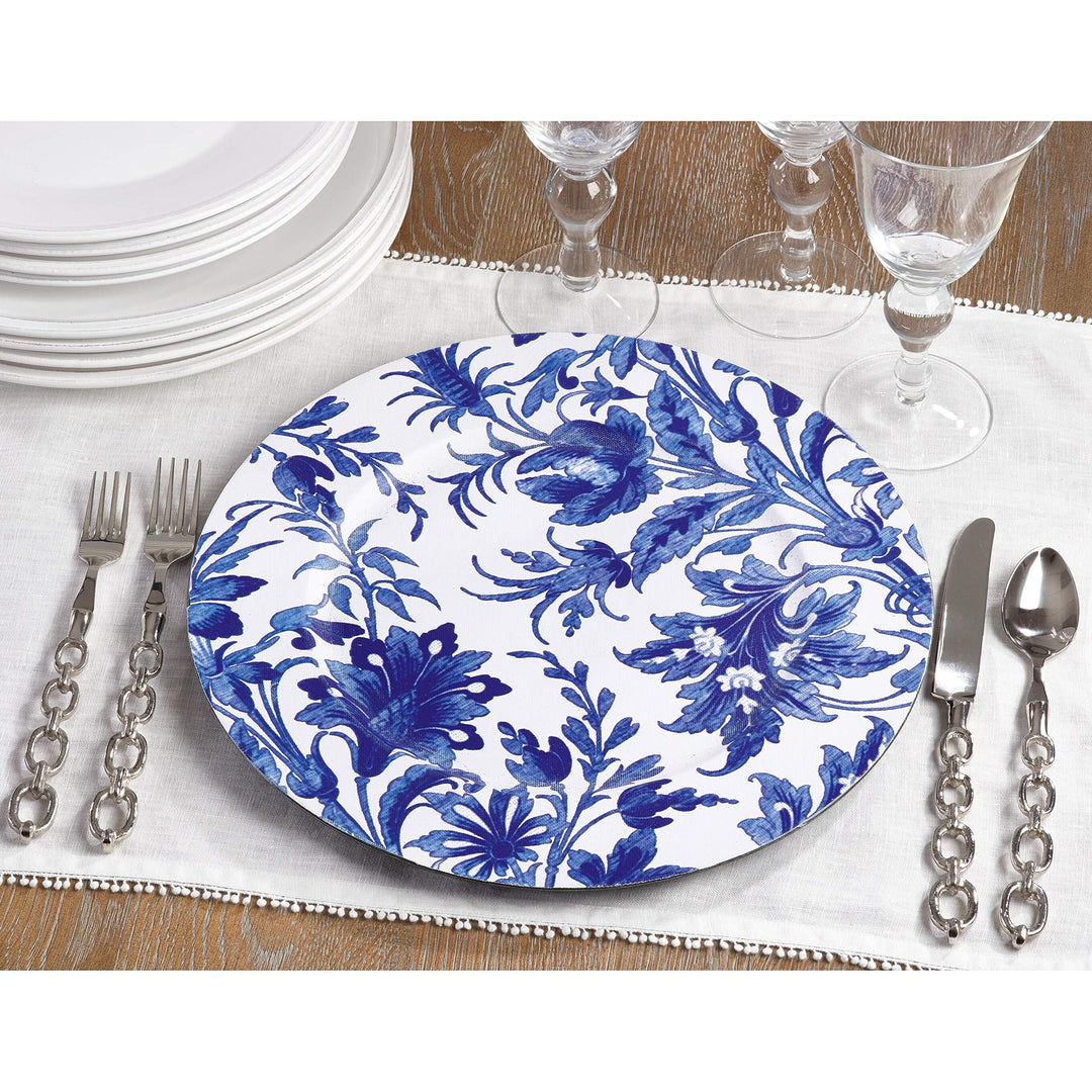 French Style Floral rint Decorative Charger late - Set Of 4 Blue Traditional - Diamond Home USA