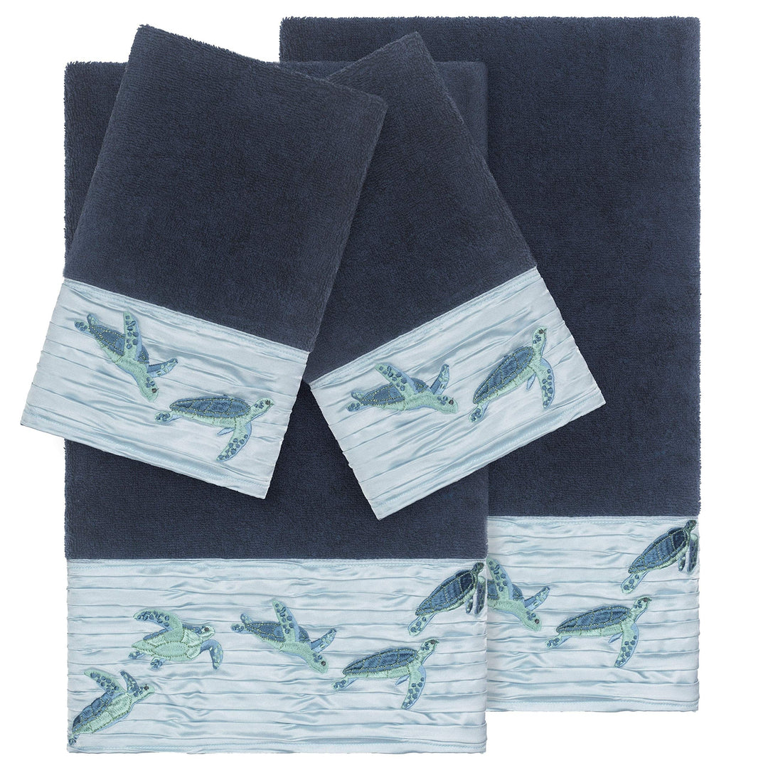 Authentic Hotel and Spa Turkish Cotton Turtles Embroidered Midnight Blue 4-Piece