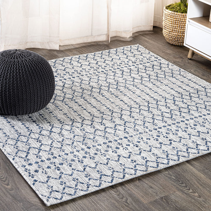 JONTHN Y SMB108-8SQ Ourika Moroccan Geometric Textured Weave Indoor/Outdoor 8' Square - Light Gray/Navy