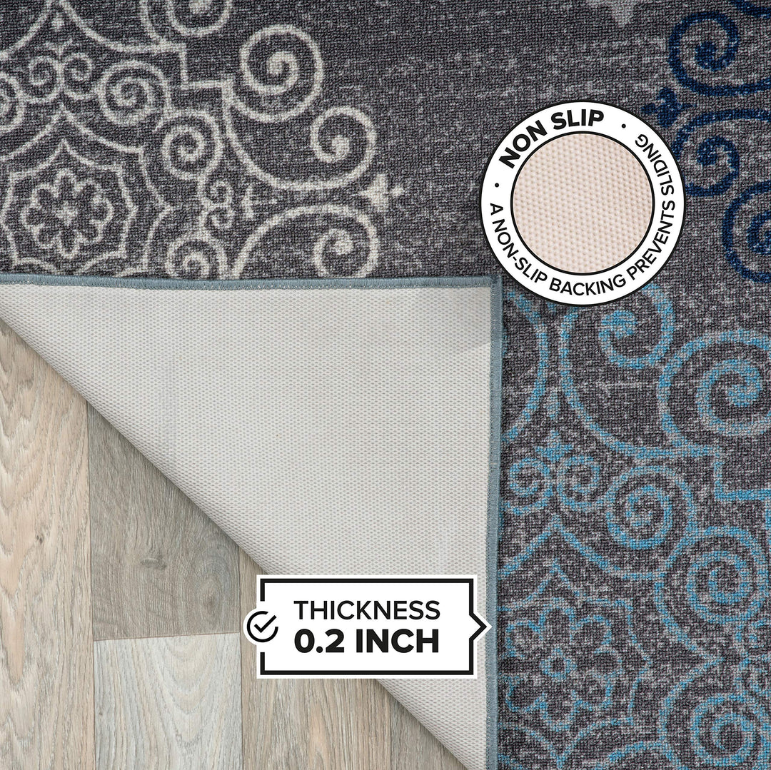 Rugshop Modern Floral Swirl Design Non-Slip Non-Skid) Area Rug Runner 2' X 7' - Diamond Home USA