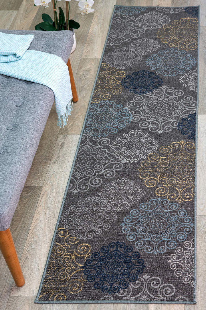 Rugshop Modern Floral Swirl Design Non-Slip Non-Skid) Area Rug Runner 2' X 7' 2' x 7' Runner - Gray