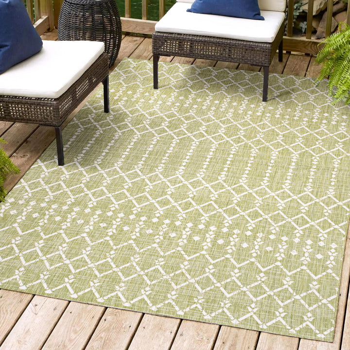 JONATHAN Y SMB108N-9 Ourika Moroccan Geometric Textured Weave Indoor Outdoor 9 X 12 - Light Green/Cream