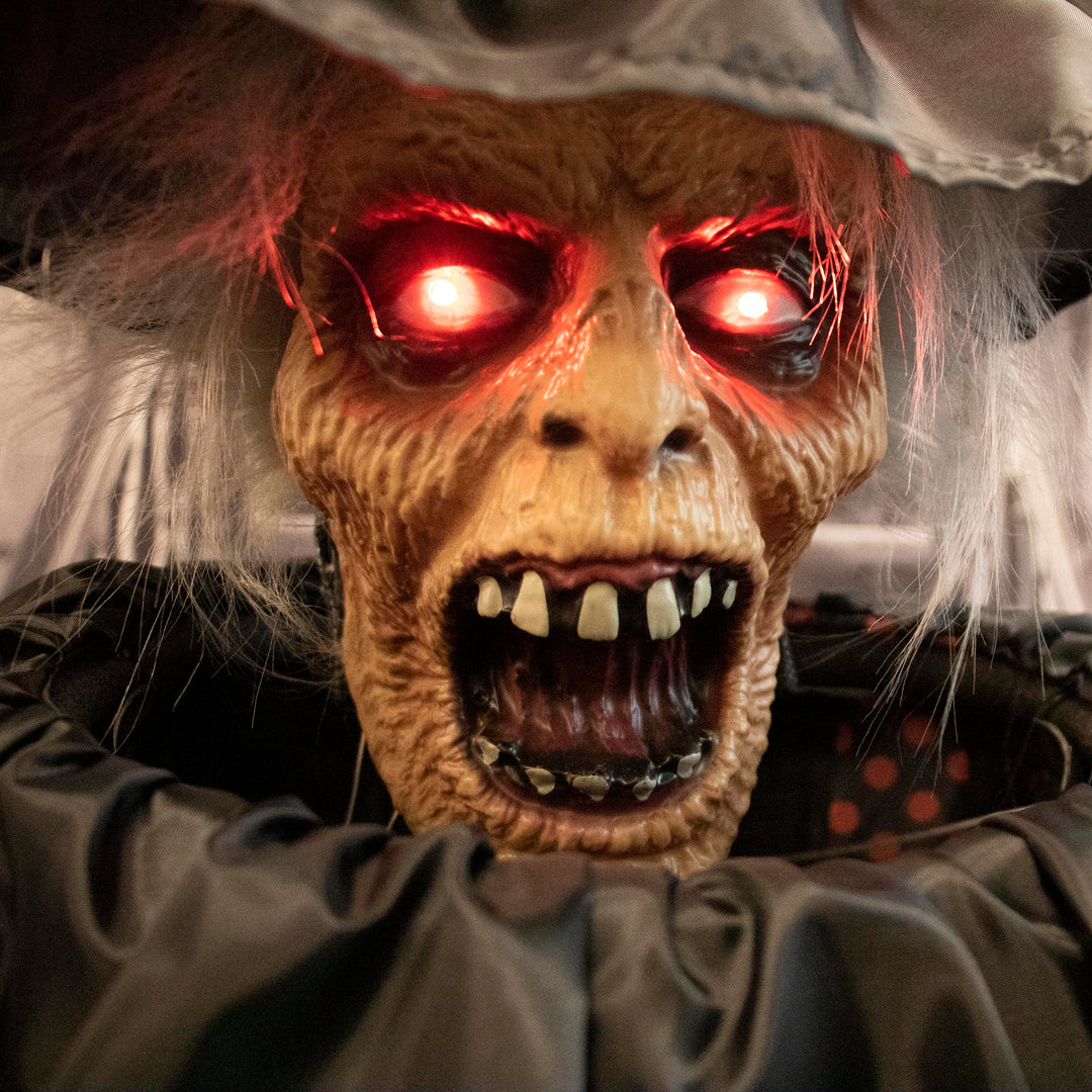 Haunted Hill Farm Animatronic Pop-Up Two-Headed Clown with Light-Up Eyes for - Diamond Home USA