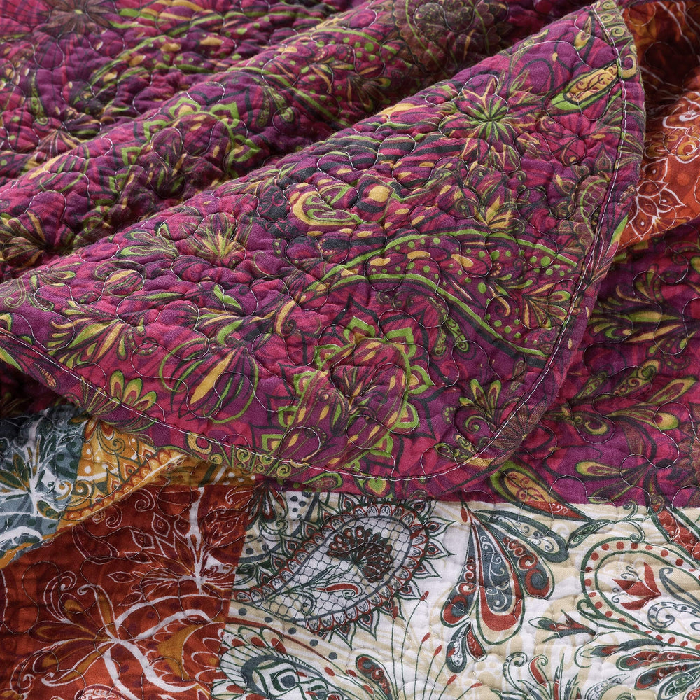 3 Piece Grey Purple Yellow Patchwork Quilt King/Cal King Set Patch Work - Diamond Home USA