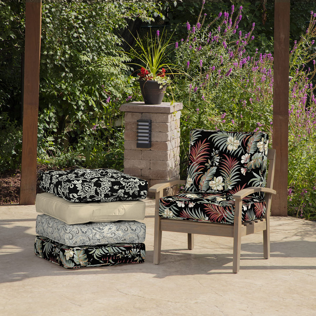 Arden Selections Outdoor Plush Classic Tufted Blowfill Deep Seat Set 24 x 24 Black Simone Tropical - Diamond Home USA