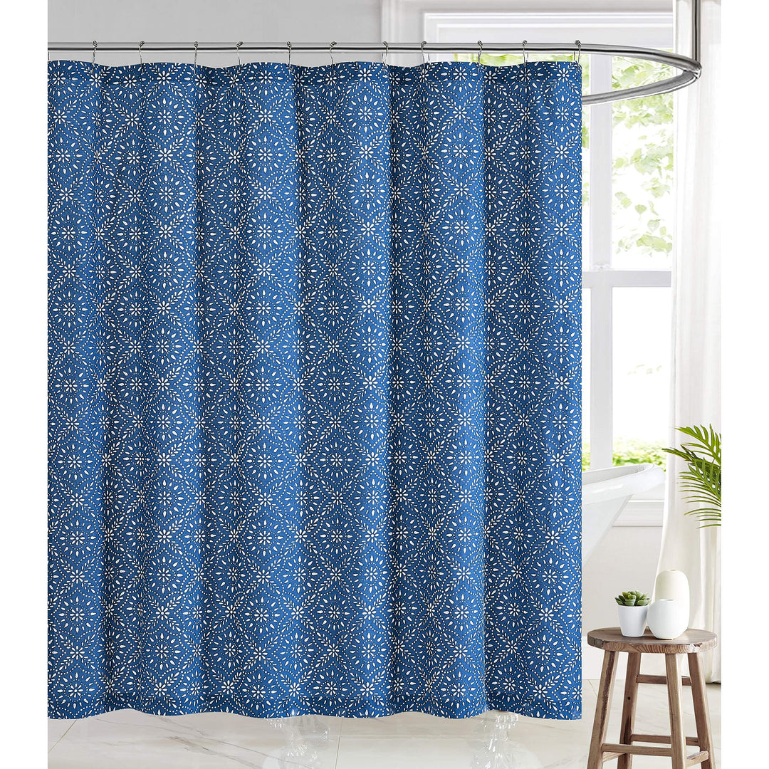 Shower Curtain Blue Casual Cotton