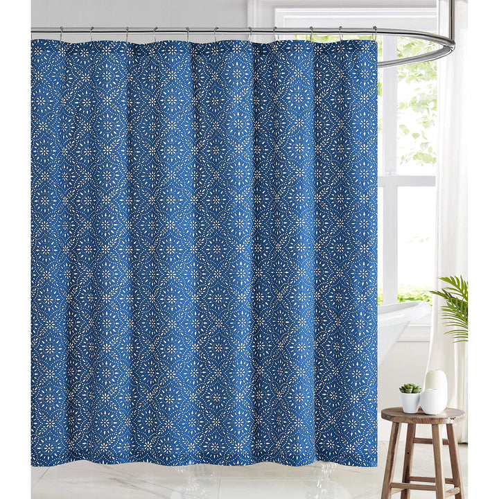 Shower Curtain Blue Casual Cotton