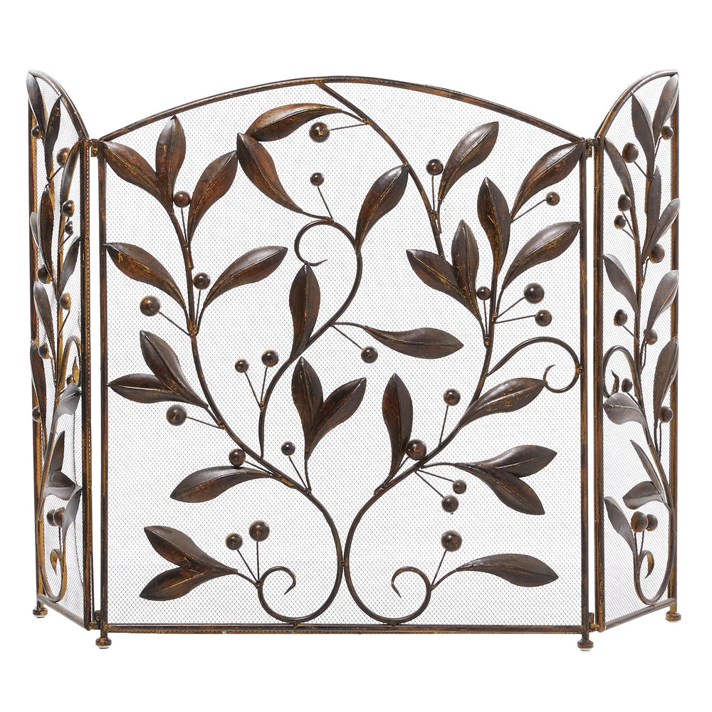 Brown Iron Eclectic Wood Fireplace Screen Floral 30 X 45 Modern Contemporary Grey - Diamond Home USA