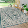 JONATHAN Y SMB101C-9 Sinjuri Medallion Textured Weave Indoor Outdoor Area Rug 9 X 12 - Teal Blue/Gray