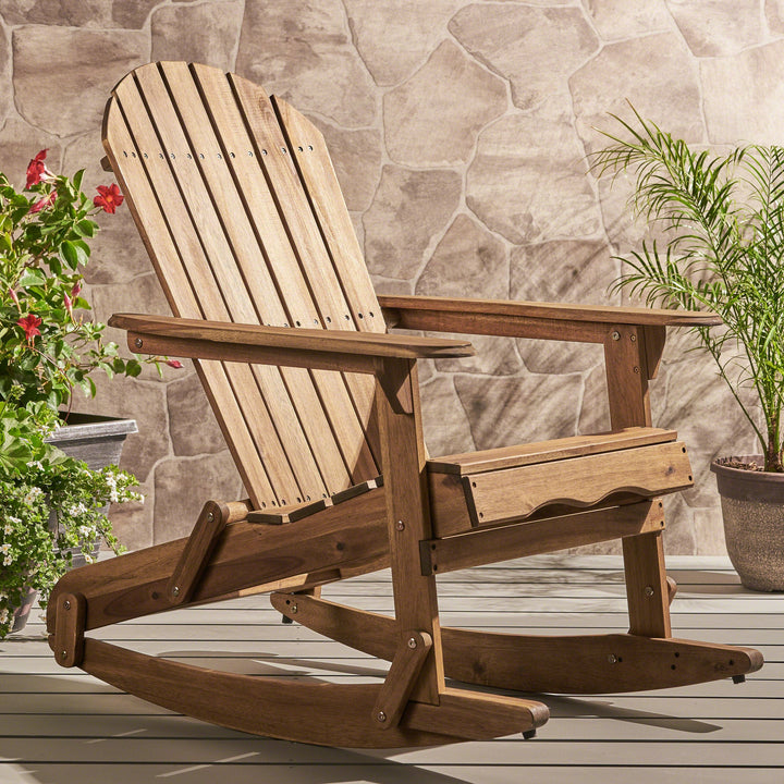 Christopher Knight Home Malibu Outdoor Acacia Wood Adirondack Rocking Chair Brown - Diamond Home USA