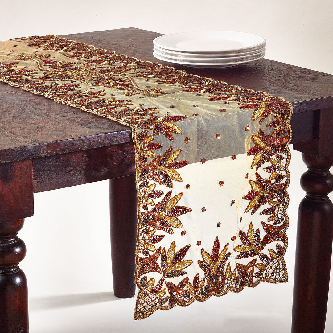 Saro Lifestyle Hand Beaded Table Topper Pewter 40" - Diamond Home USA