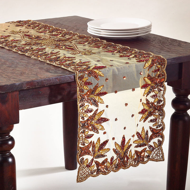 Saro Lifestyle Hand Beaded Table Topper Pewter 40" - Diamond Home USA