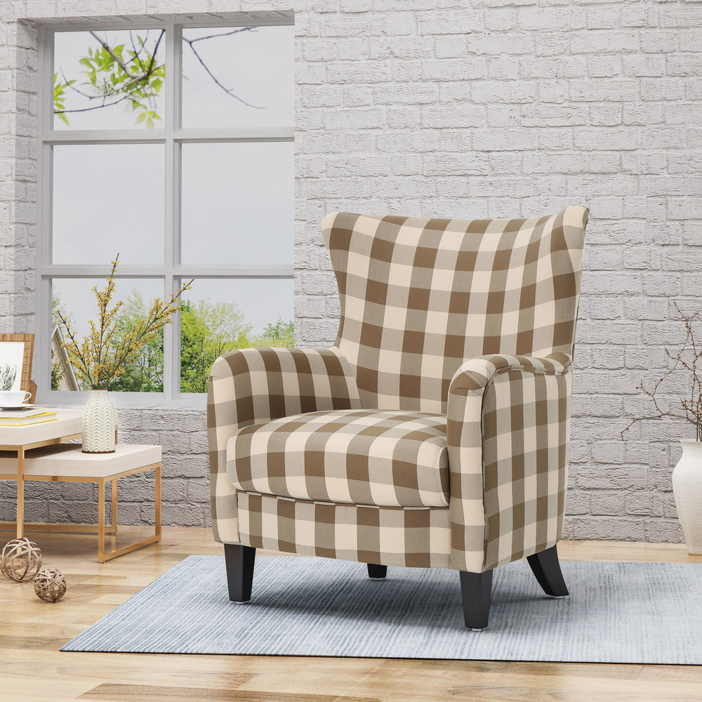 Christopher Knight Home Oliver Farmhouse Armchair Brown Checkerboard Dark Brown - Diamond Home USA