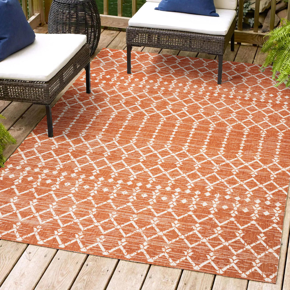 JONATHAN Y SMB108P-8 Ourika Moroccan Geometric Textured Weave Indoor Outdoor 8 X 10 - Orange/Cream