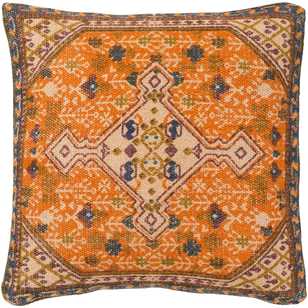Orange 22-inch Throw Pillow Cover Medallion Transitional Cotton Jute One