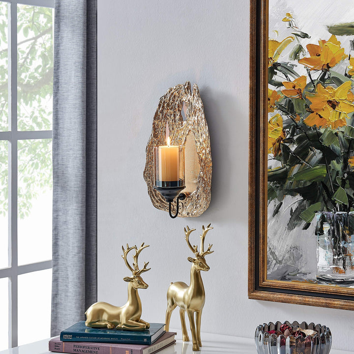 Vivien 14" Abstract Gold Wall Candle Sconce with Glass Hurricane Metal - Diamond Home USA