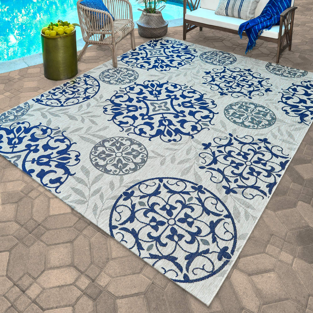 Gertmenian Indoor Outdoor Classic Flatweave Area Rug Stain & UV Resistant Carpet - Diamond Home USA