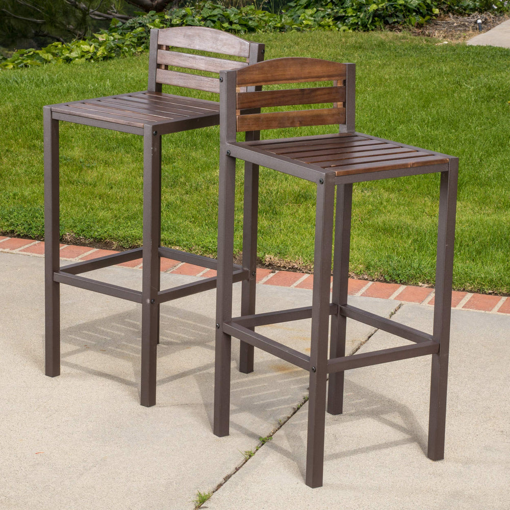 Christopher Knight Home Milos Acacia Barstools 2-Pcs Set Dark Brown / Rustic - Diamond Home USA