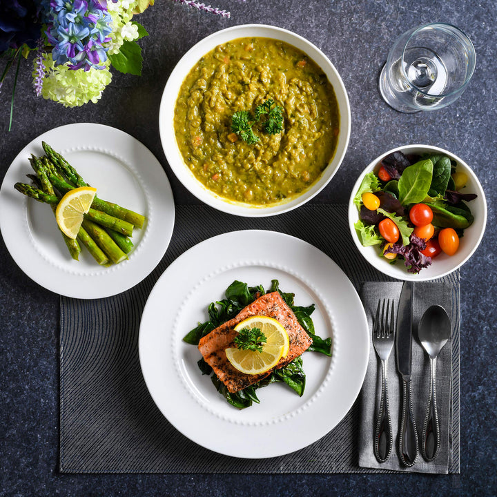 Gibson Elite Embossed Bone China Double Bowl Dinnerware Set Service for 4 - Diamond Home USA