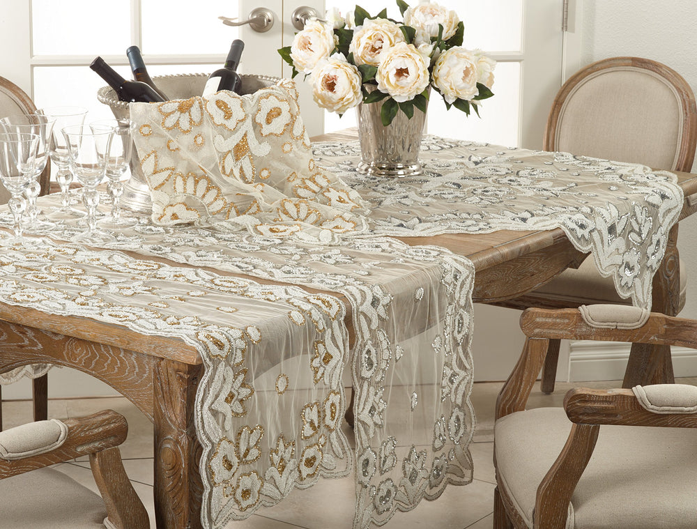 Saro Lifestyle BD05.GL1672B Hand-Beaded Table Runner Gold 16"x72" - Diamond Home USA