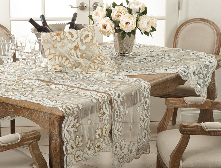 Saro Lifestyle BD05.GL1672B Hand-Beaded Table Runner Gold 16"x72" - Diamond Home USA