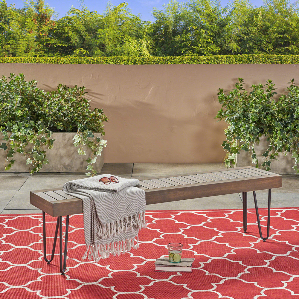 Christopher Knight Home Abbet Outdoor Industrial Wood Bench Grey/Black Metal - Diamond Home USA