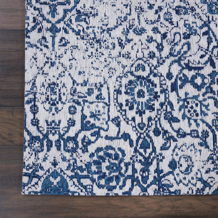 Nourison Damask Vintage Ivory/Navy 6' x 9' Area Rug Easy Cleaning Non Shedding - Diamond Home USA