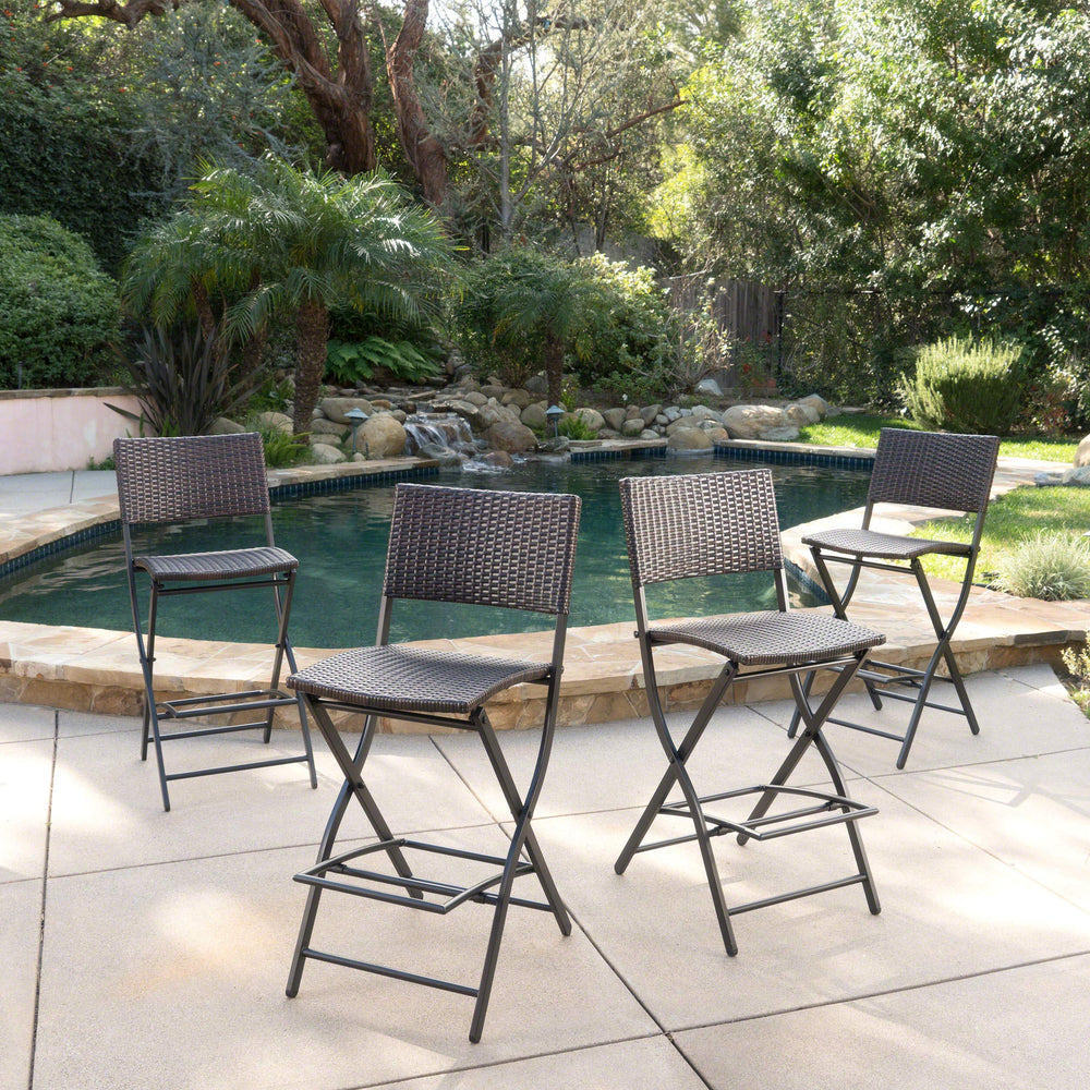 Christopher Knight Home Margarita Outdoor Wicker Barstools 4-Pcs Set Multibrown - Diamond Home USA