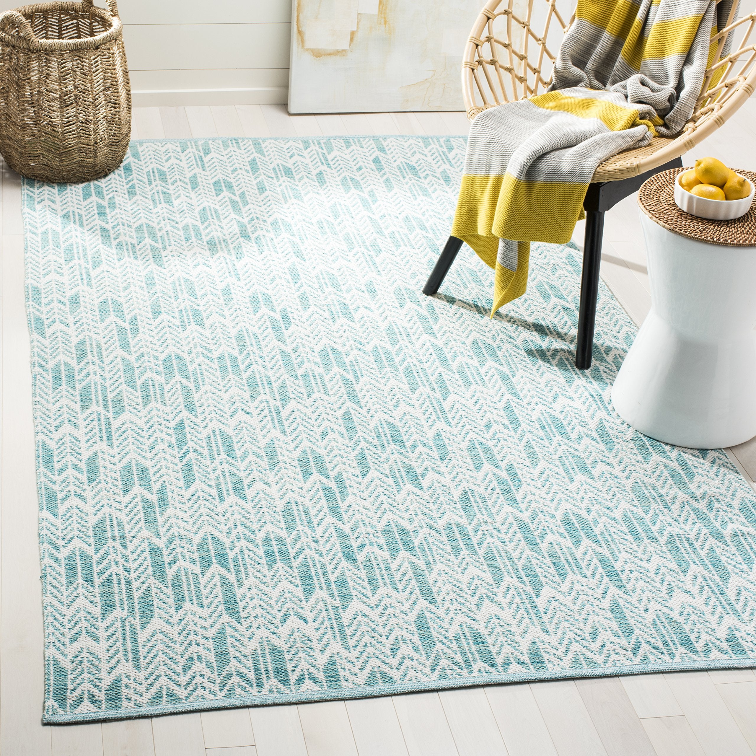 SAFAVIEH Montauk Collection 3'x 5'Blue MTK 615 B手織りコットンエリアラグ Rug MTK330M - Bedroom, Dining Room, Home Office, Living Room