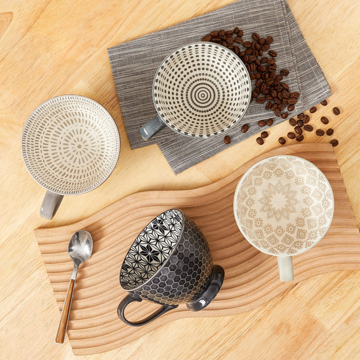 Signature Housewares Pad Print Set of 4 Ceramic Assorted Footed 14oz Mugs PP - Diamond Home USA