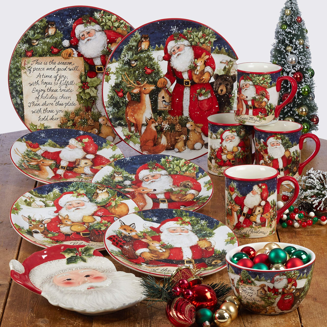 Magic of Christmas Snowman 16 Oz. Mugs (Set of 4) Green Multi Color Red Animal - Diamond Home USA