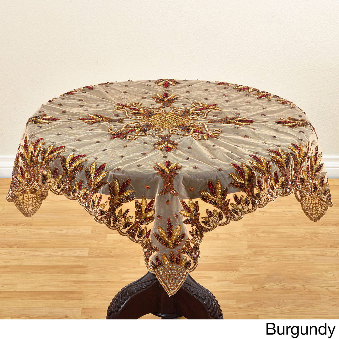 Saro Lifestyle Hand Beaded Table Topper Pewter 40" - Diamond Home USA