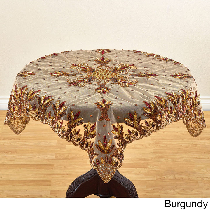 Saro Lifestyle Hand Beaded Table Topper Pewter 40" - Diamond Home USA