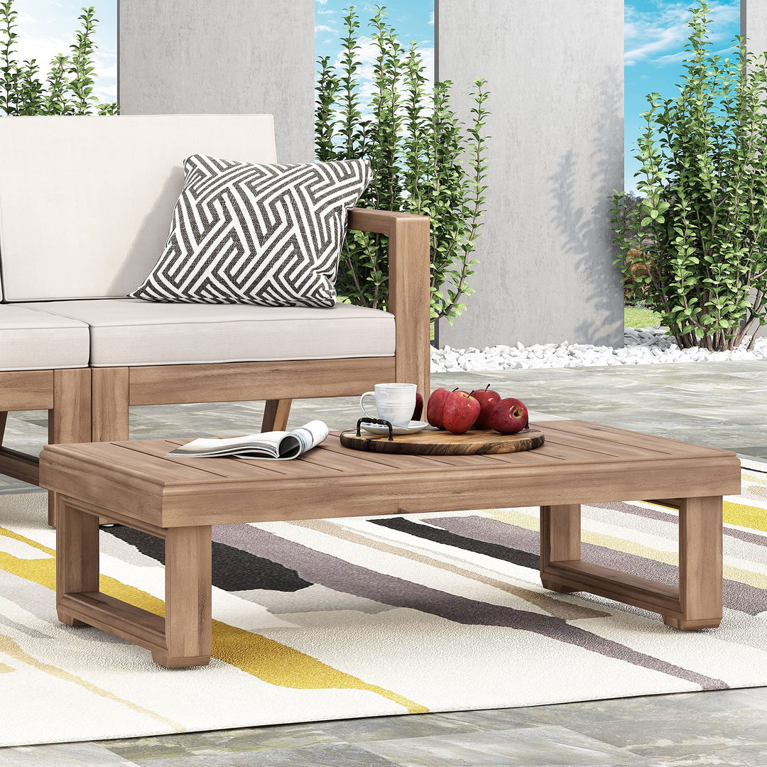 Outdoor Acacia Wood Rectangular Coffee Table Brown Rustic Water Resistant