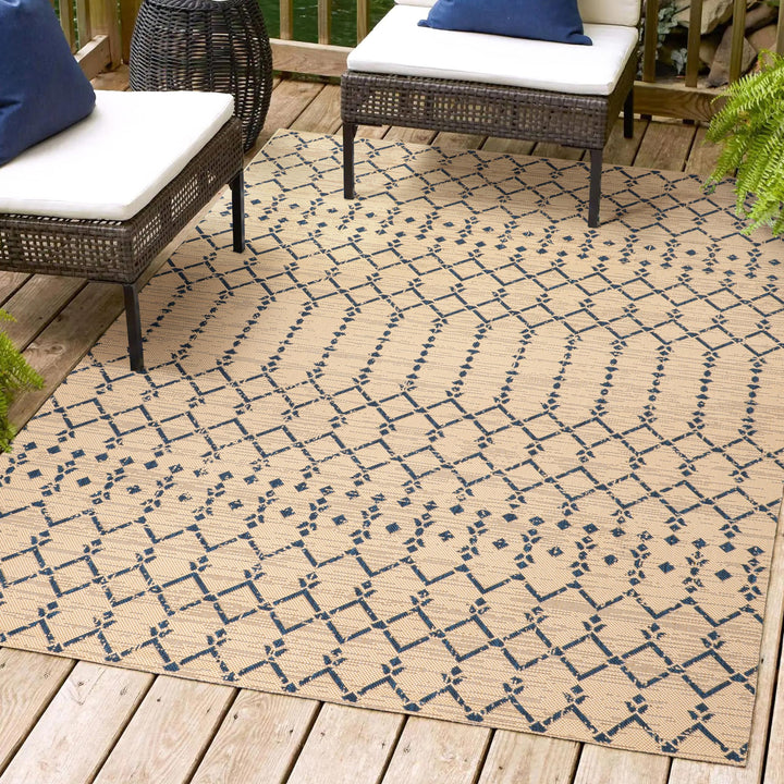 JONATHAN Y SMB108H-9 Ourika Moroccan Geometric Textured Weave Indoor Outdoor 9 X 12 - Beige/Navy