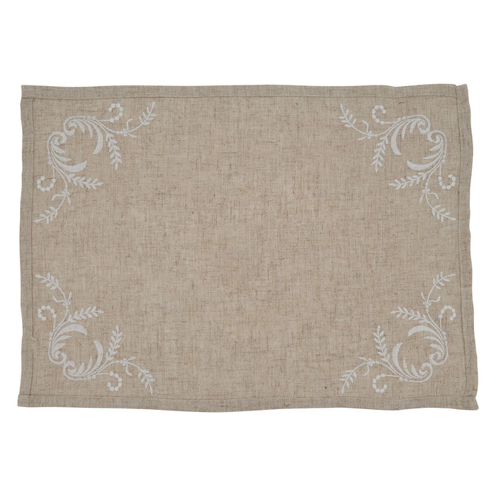 Elegant Placemats with Embroidered Design (Set of 4) Tan Oblong Linen Polyester - Diamond Home USA