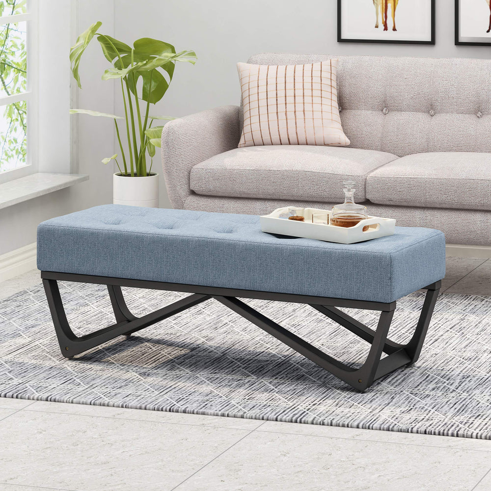 GDFStudio Contemporary Fabric Ottoman Bench Light Blue and Black - Diamond Home USA